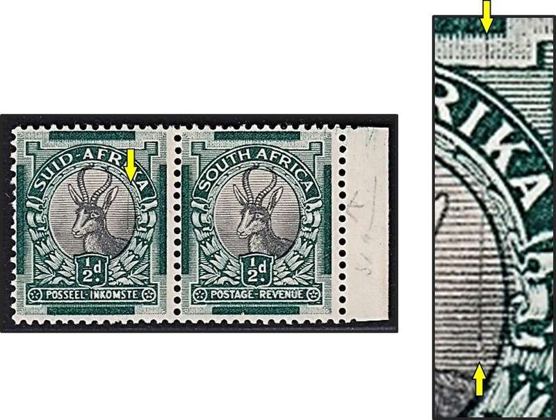 1936 Union ½d MM(*) CC.55d Variety - Prominent Black V-Line/DR Blade
