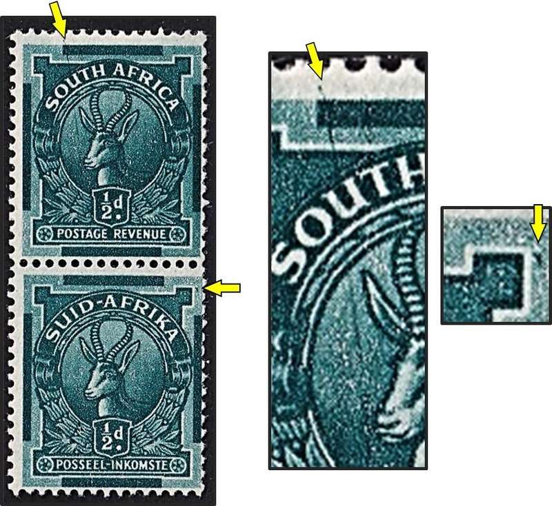 1943 Union ½d MM(*) Coil Pair UHB Variety - Diagonal Line & Green Spot on Square