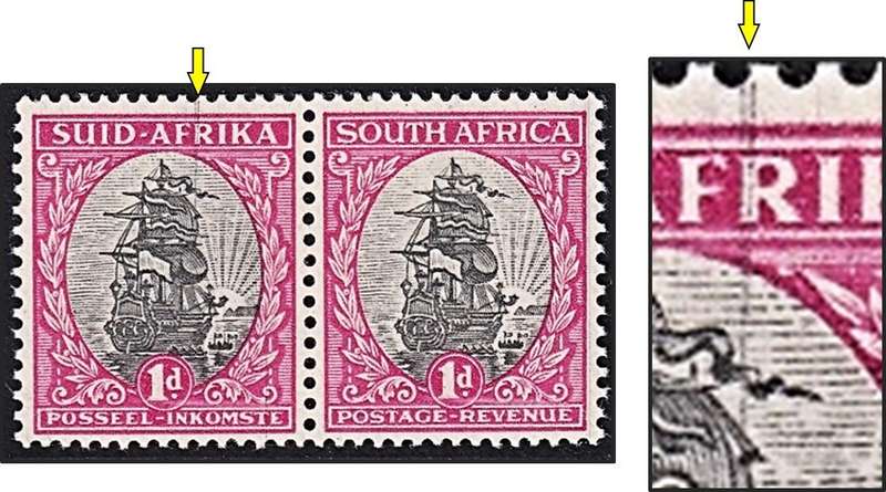 1934 Union 1d UMM(**) Variety - Prominent Black V-Lines/Double DR Blade