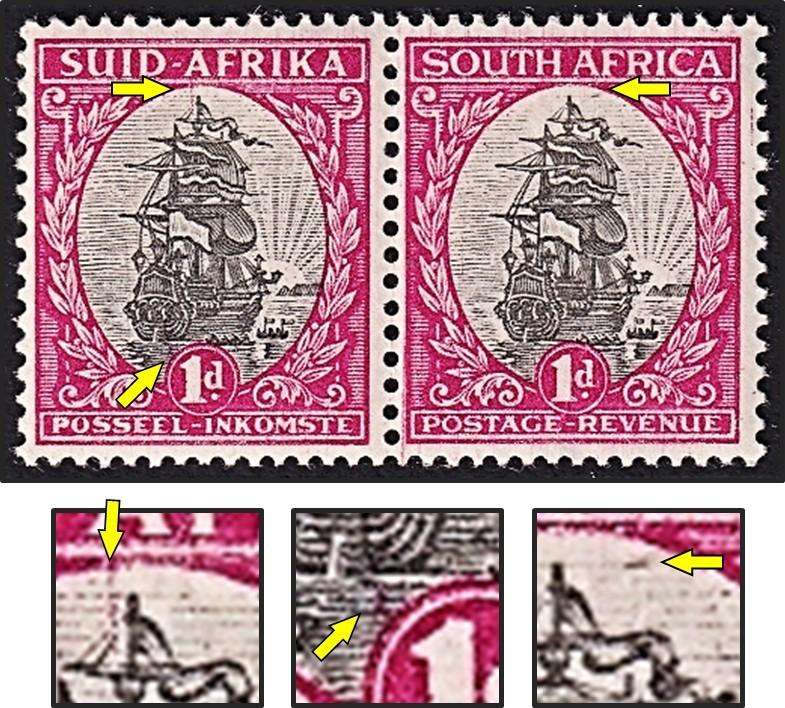 1934 Union 1d MM(*) Variety - Red Line Top of Oval, Red Squigle Bottom of Ship & Slash at Top