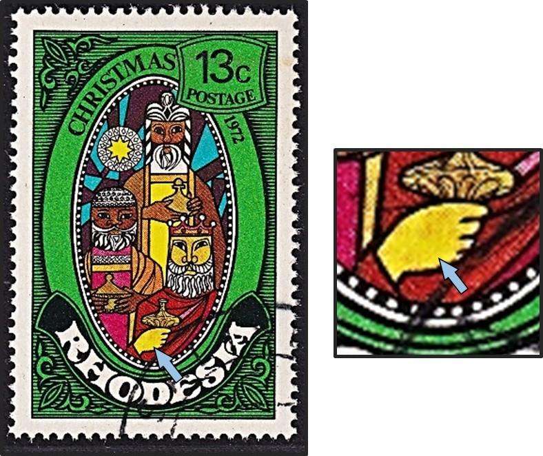 1972 Rhodesia 13c Used Listed RSC.126a Variety - Missing Shading on Hand