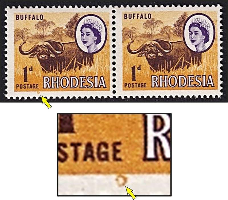 1966 Rhodesia 1d UMM(**) Pair with Rare "Ring Flaw"