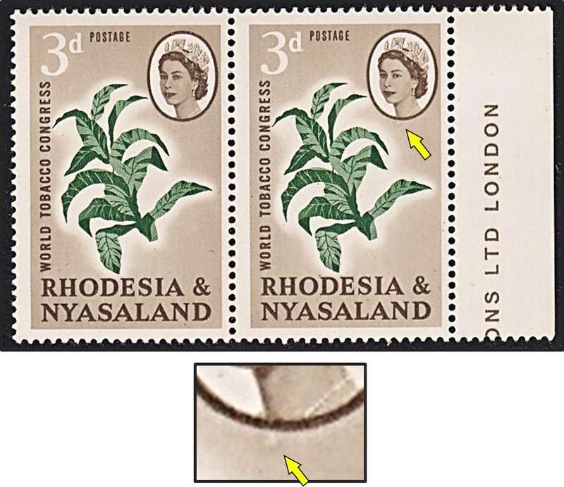 1963 Rhodesia & Nyasaland 3d UMM(**) Variety - Retouch on Bottom of Oval - Rare