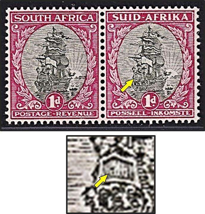 1934 Union 1d UMM(**) Variety - Spot on Rear Castle - Rare