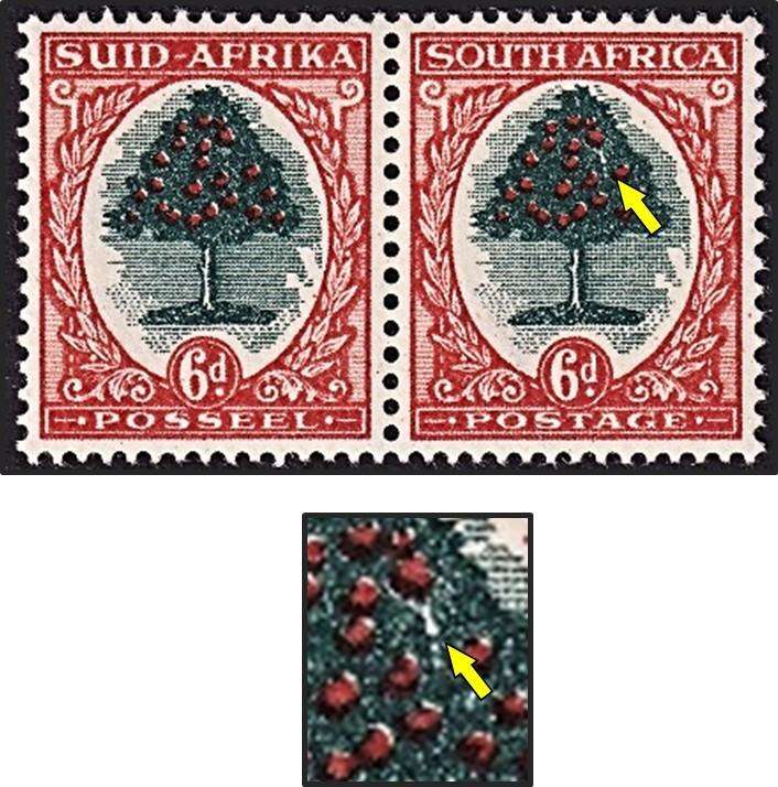 1950 Union 6d MM(*) Listed UHB Variety - Scratch in Tree Flaw