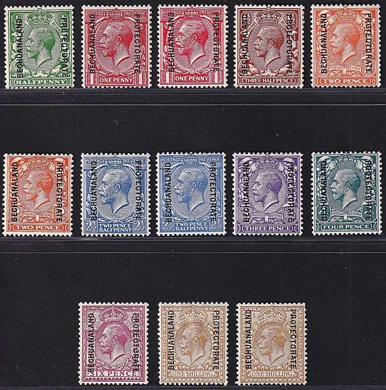 1913 Bechuanaland Protectorate KGV MM(*) Set & Listed Varieties, CC.71/9 @ CV  R4,665