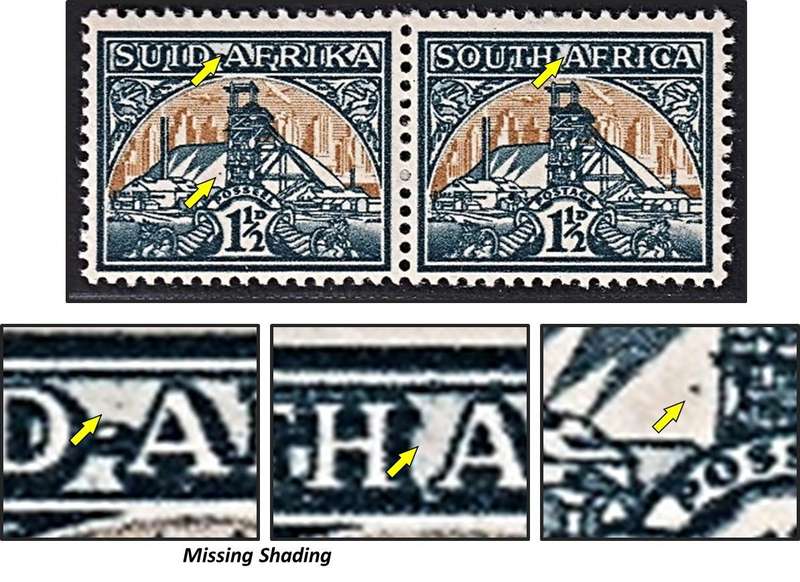 1941 Union 1½d UMM(**) Pair with Varieties - Missing Top Shading & Mark on Mine Dump