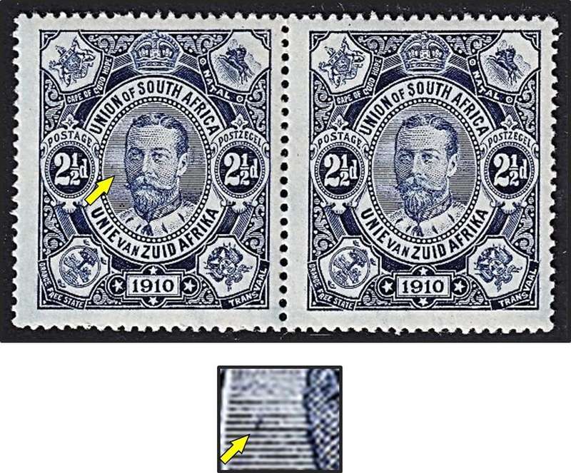 1910 Union 2½d UMM(**) Pair with Variety - Blue Slash to Left of Face - Rare