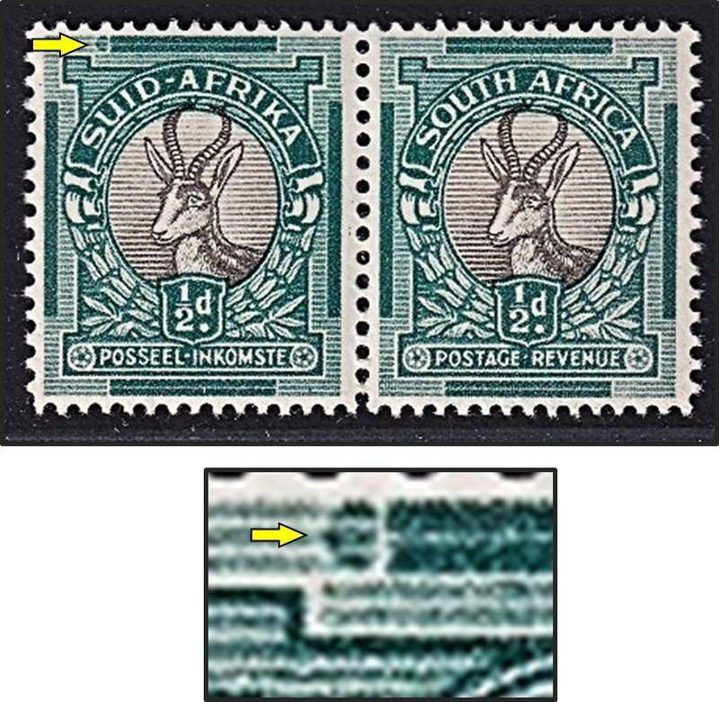1950 Union ½d MM(*) UHB Var.18 - Extended Top Bar/Green Blob Next to Top Bar