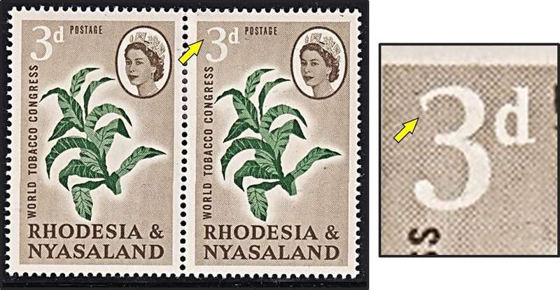 1963 Rhodesia & Nyasaland 3d MM(*) with Listed Variety - "Serif Flaw"