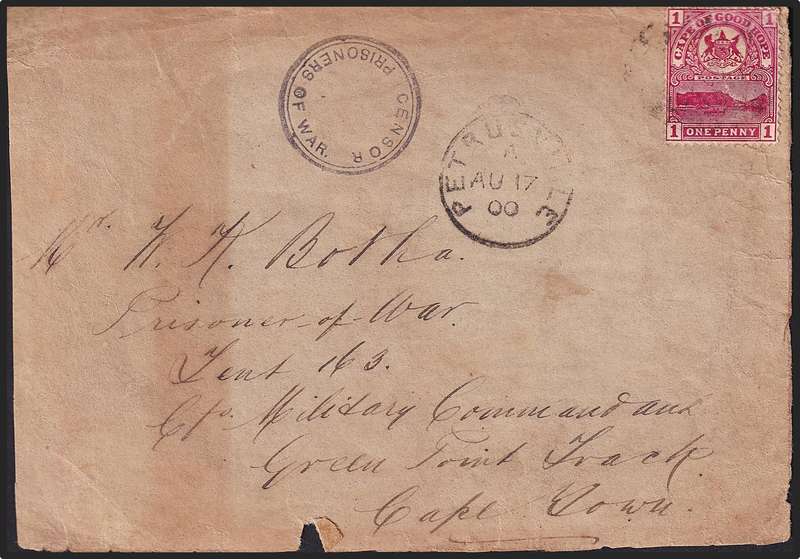 17 August 1900 CoGH POW Front Only with Petrusville Postmark to Green Point Camp