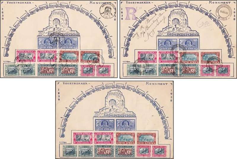 3 x 1938 Union Voortrekker Covers - 2 Different Voortrekker Monument Cover & 1 Uncancelled