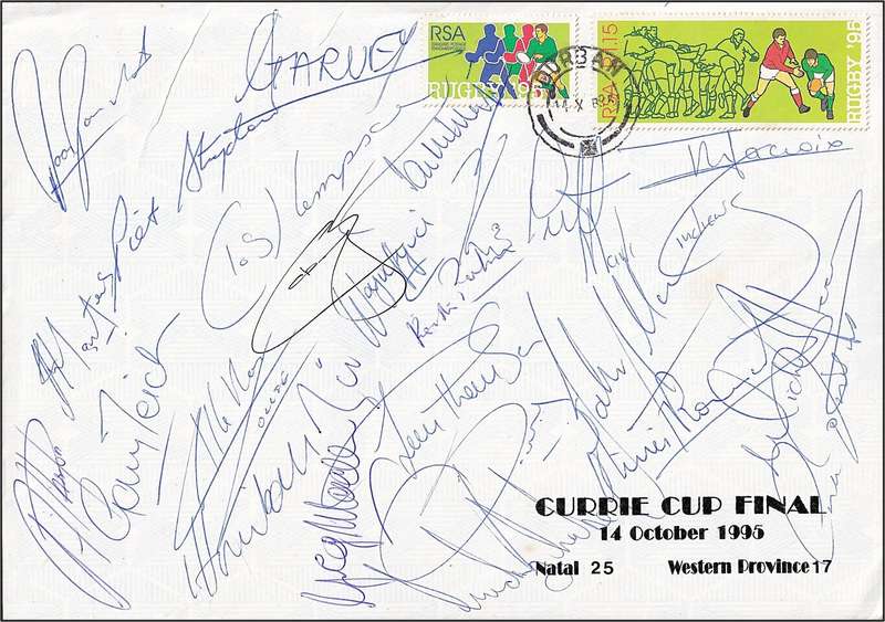 1995 RSA Currie Cup Final Signed Cover - James Small, Mark Andrews, Andre Joubert etc