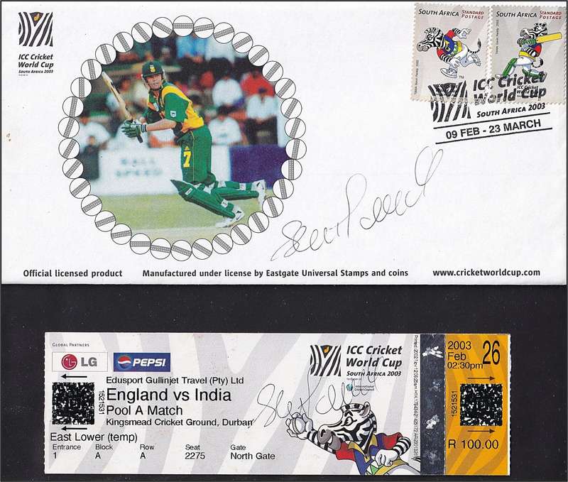 2003 RSA Cricket Worldcup Cover & Ticket, both signed by SHAUN POLLOCK