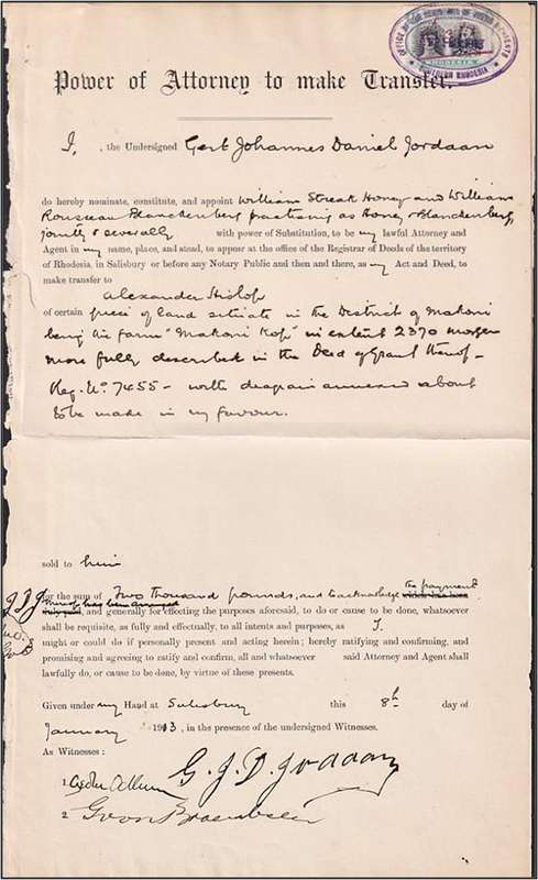 1913 BSAC Transfer Document with 1/- Doubleheads Hand Stamped