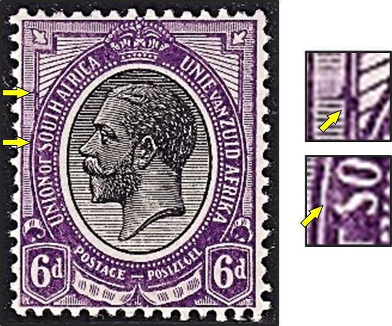 1913 Union 6d MM(*) King's Head Variety - Marks in Left Frame & Broken "S"