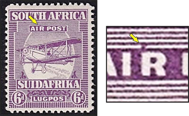 1925 Union 6d MM(*) Variety - Broken Frame above "IR" in AIR(UHB V.3?)
