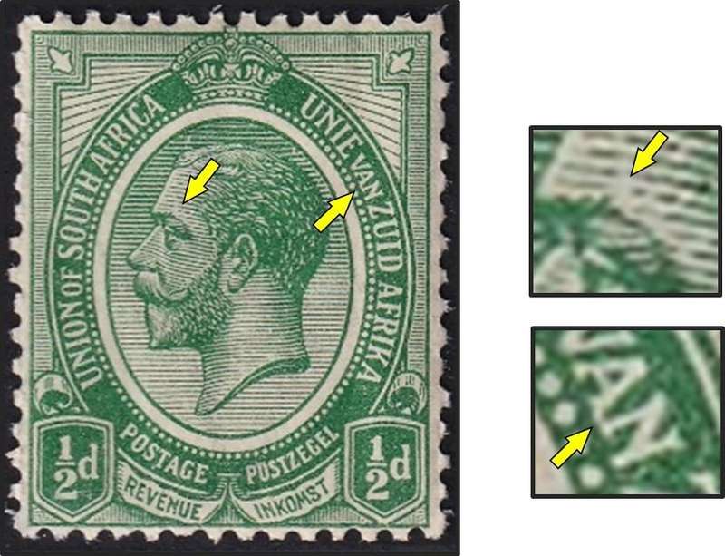 1913 Union ½d LMM(*) King's Head Varieties - "AN" Connected & Mark above Eyebrow