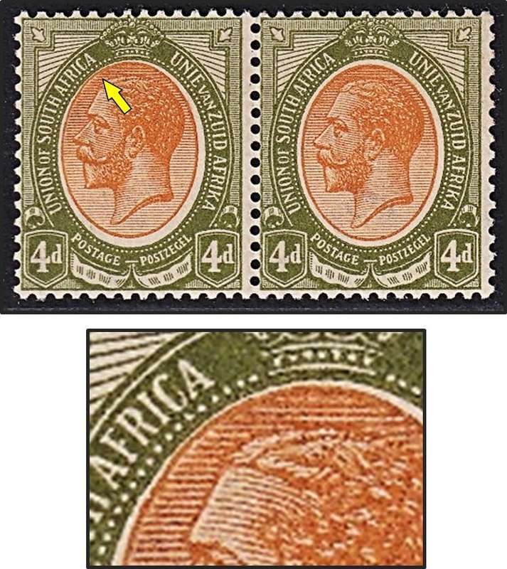 1913 Union 4d UMM(**) Inv Wmk King's Head Variety - Large Vignette Shift on Left Stamp