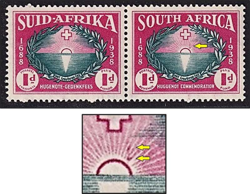 1939 Union 1d Huguenot UMM(**) Variety - Red Blobs in Sunrays - Rare