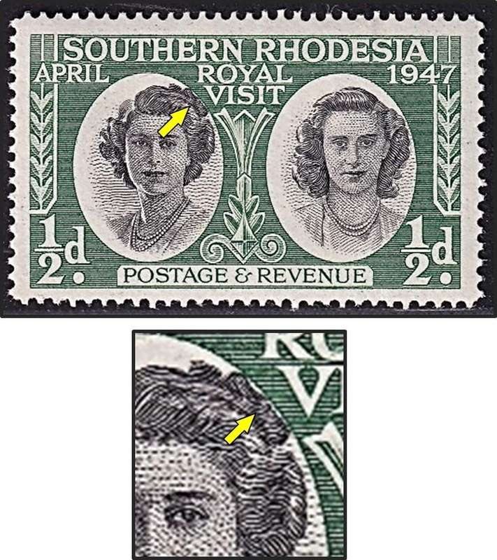 1947 Southern Rhodesia ½d UMM(**) - Large Vignette Shift to the Top Right