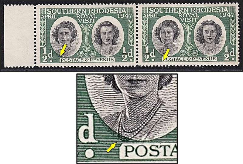 1947 Southern Rhodesia ½d UMM(**) - Large Vignette Shift to the Bottom
