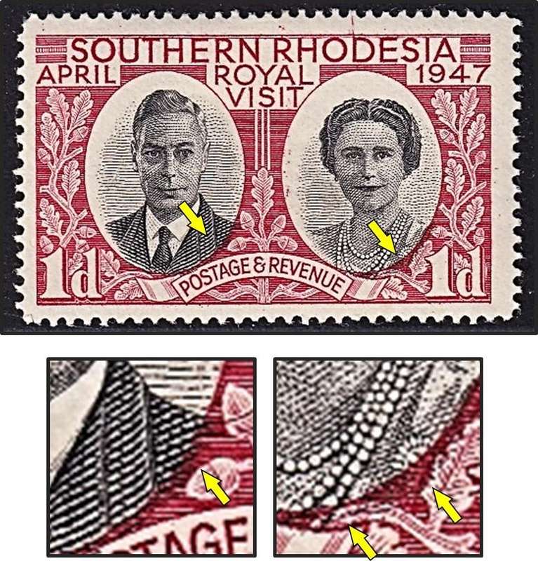 1947 Southern Rhodesia 1d MM(*) - Large Vignette Shift to the Bottom Right & Red Marks