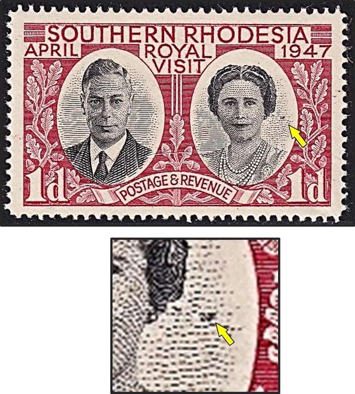1947 Southern Rhodesia 1d UMM(**) - "Bees" to the Left of the Queen