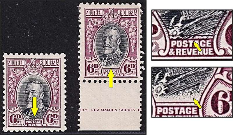 1931 Southern Rhodesia MM/UMM 6d 2nd Issue, CC.21a, Perf.11½ Var - Vignette to Top & Bottom
