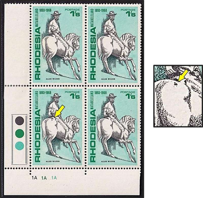 1968 Rhodesia CC.186a UMM(**) Control - Listed Var - Spot on Horses Back