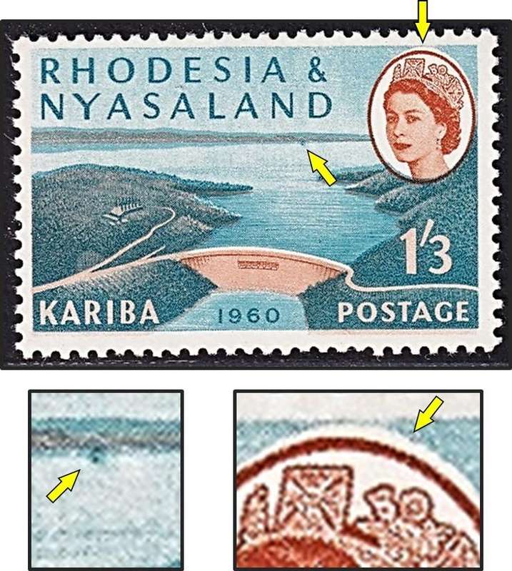 1960 Rhodesia & Nyasaland 1/3 UMM(**) Variety - Blue Smudge on Horizon & Colour Shift