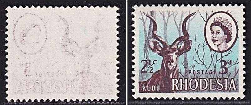 1967/8 Rhodesia Dual Currency UMM(**) - Chocolate Colour Transfer on Gummed Side