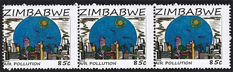 2020 Zimbabwe UMM(**) 85c Air Pollution  Triplet with Perf Shift into Stamp Design