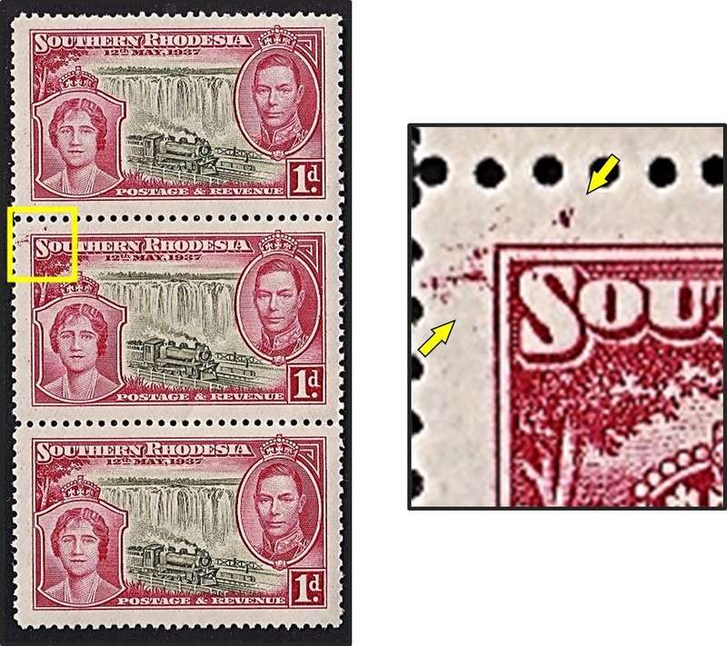 1937 Southern Rhodesia UMM(**) Flaw - Red Smudging Top Left