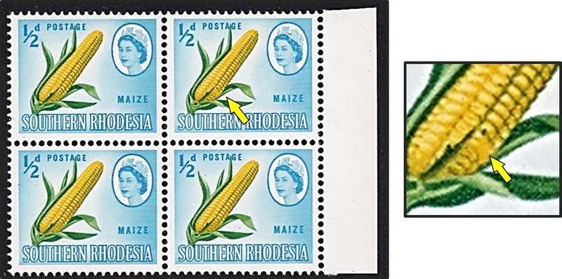 1964 Southern Rhodesia ½d UMM(**) Block Listed Variety CC.94a - Missing grain of Maize