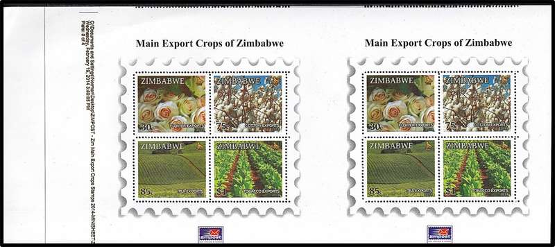 2014 Zimbabwe Main Export Crops UMM(**) UNCUT Imperf Minisheets - Printer's Waste