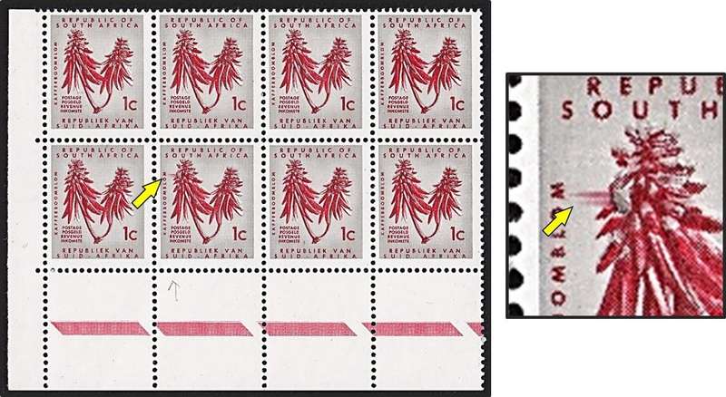 1967 RSA 1c UMM(**) Corner Block - "Extra Red Petals"