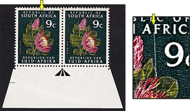 1971 RSA 9c UMM(**) Arrow Pair - Vertical White Line into Protea