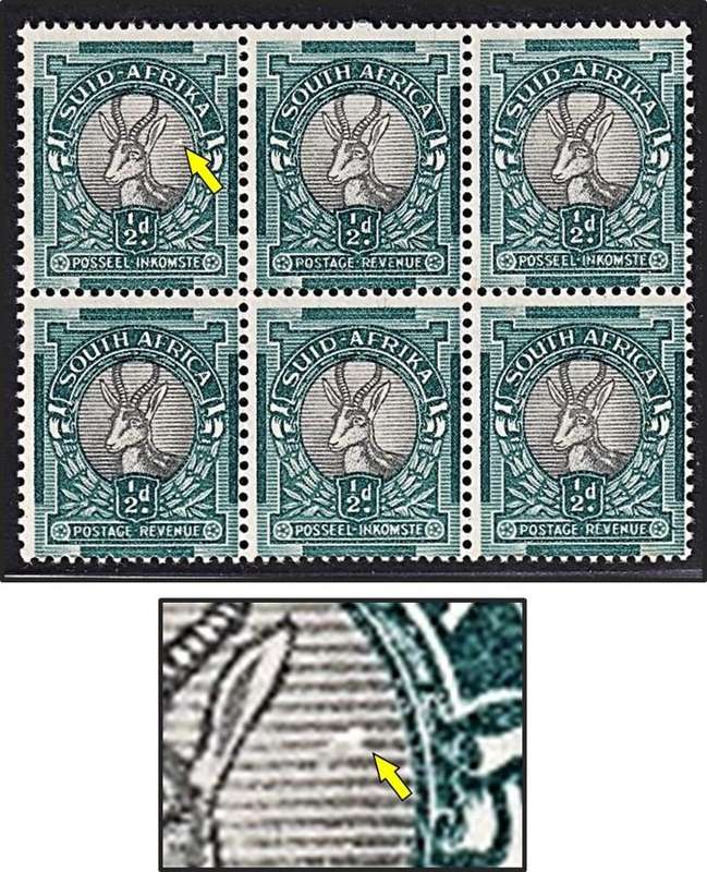 1936 Union ½d UMM(**) Block with Variety - Missing Shading to Right of Buck - Scarce