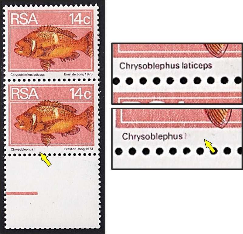 1974 RSA 14c Definitive UMM(**) Flaw - Missing Second Half in Latin Name