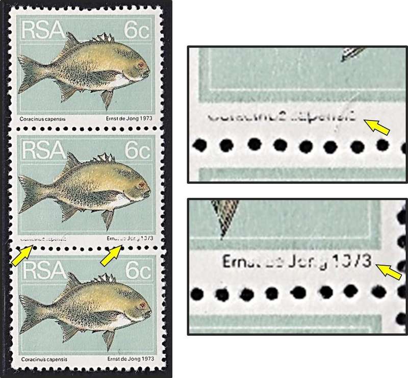 1974 RSA 6c Definitive UMM(**) Flaw - Missing Lettering/Broken Lettering on Middle Stamp