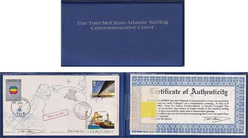 1983 Canada, Top McClean's Atlantic Crossing Commemorative Cover Folder + Part of Sail