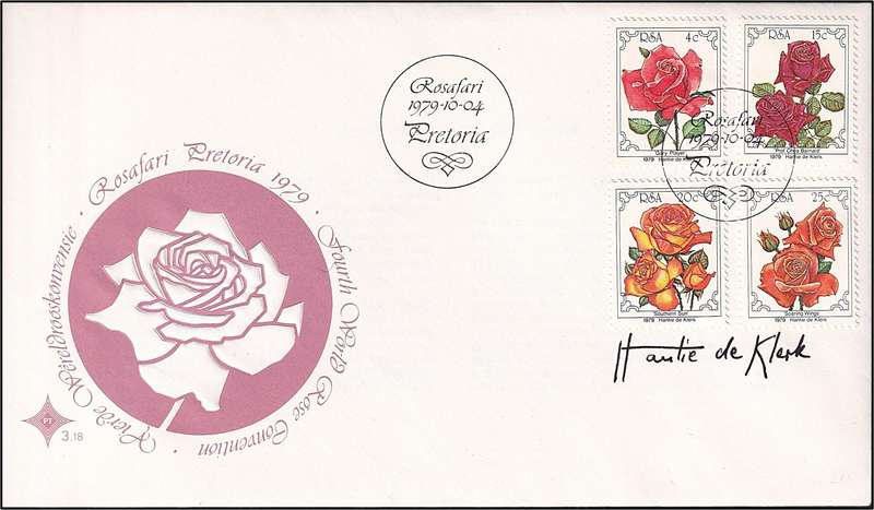 1979 RSA Rosafaria FDC signed by the Designer:  HANTIE DE KLERK