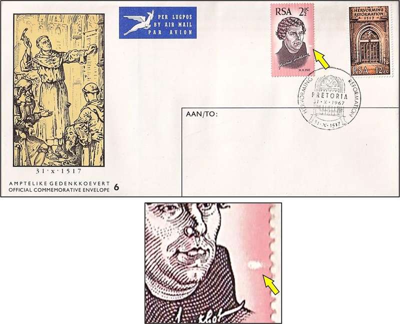 1967 RSA Reformation FDC No.6 with Variety - White Blob on 2½c