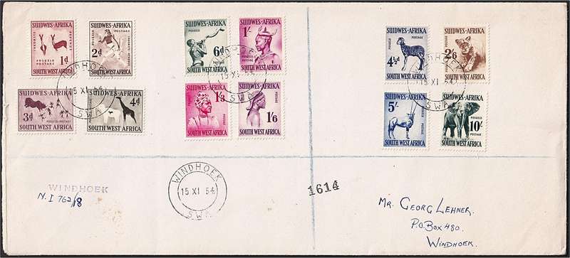 1954 SWA Definitives on FDC  @ R1,100