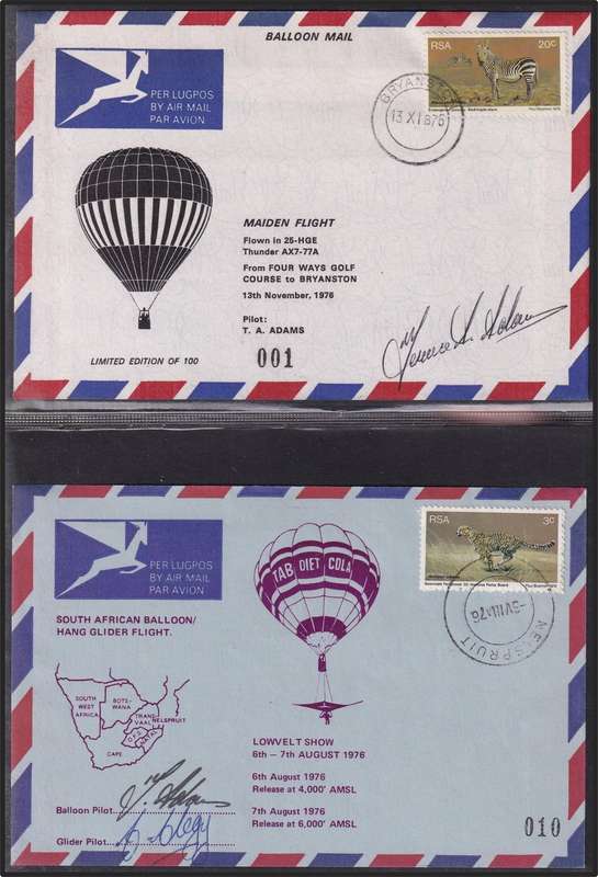 Various SIGNED 1976 RSA Baloon Flight Cover Collection