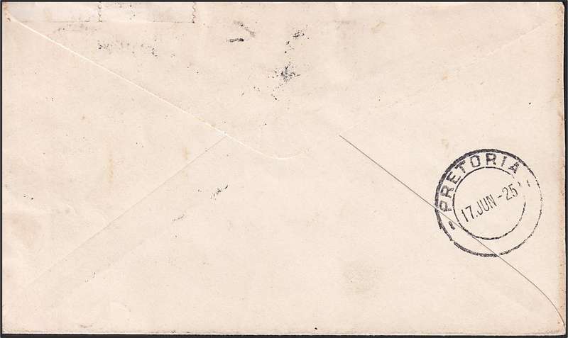 15 Jun 1925 Final Flight Cover with Mixed Issues - P.E. via Durban to Pretoria - Scarce!