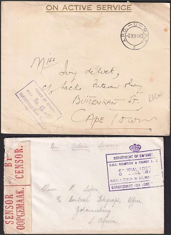 WWII "On Active Service" Censored Covers x 9 - Intern Camps & Other Institutions