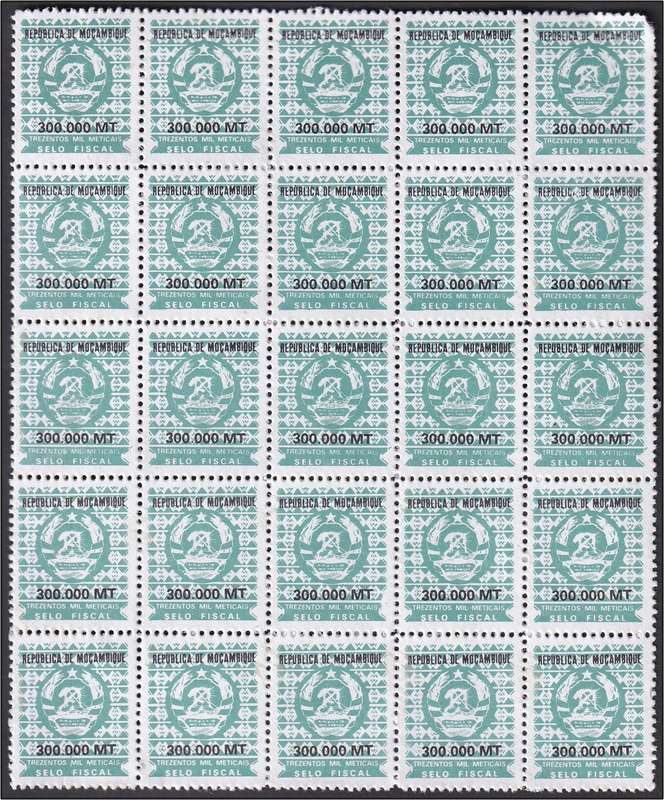1970/80s Mozambique Fiscal/Surcharged Issues in Blocks, Mostly UMM(**) - High CV Lot!