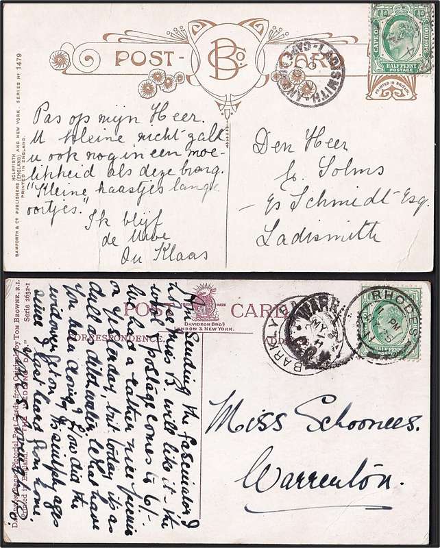 12 x CoGH Post Cards 1904/11 - French Hoek, Riebeek West, Rhodes, Warrenton etc